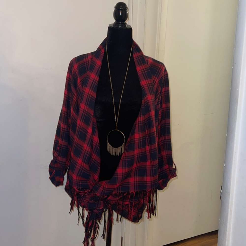 Red/black lumberjack plaid wrap